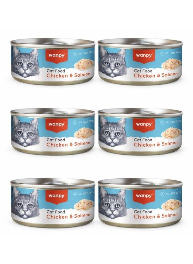 Wet Cat Food Chicken & Salmon – Real Meat Cans – Healthy Digestion & Easy Absorption – 80 g (Pack of 6)